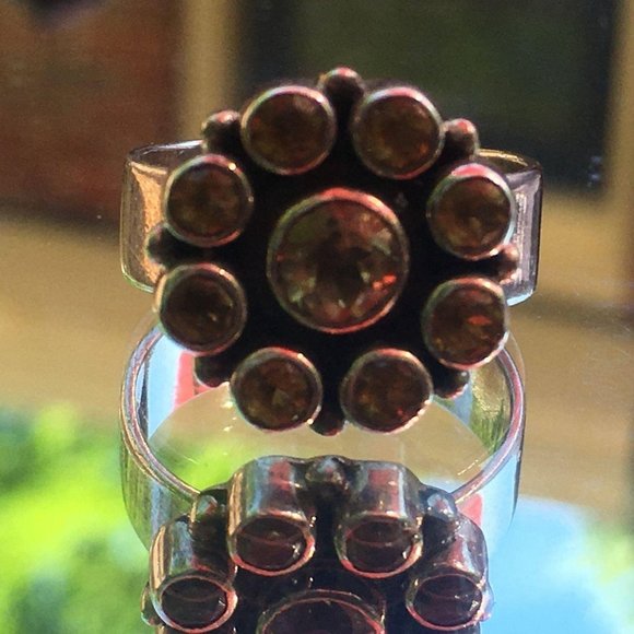 Sterling SIlver Yellow Citrine Birthstone Ring with 9 Gemstones, Size 6 1/4 - Picture 7 of 10